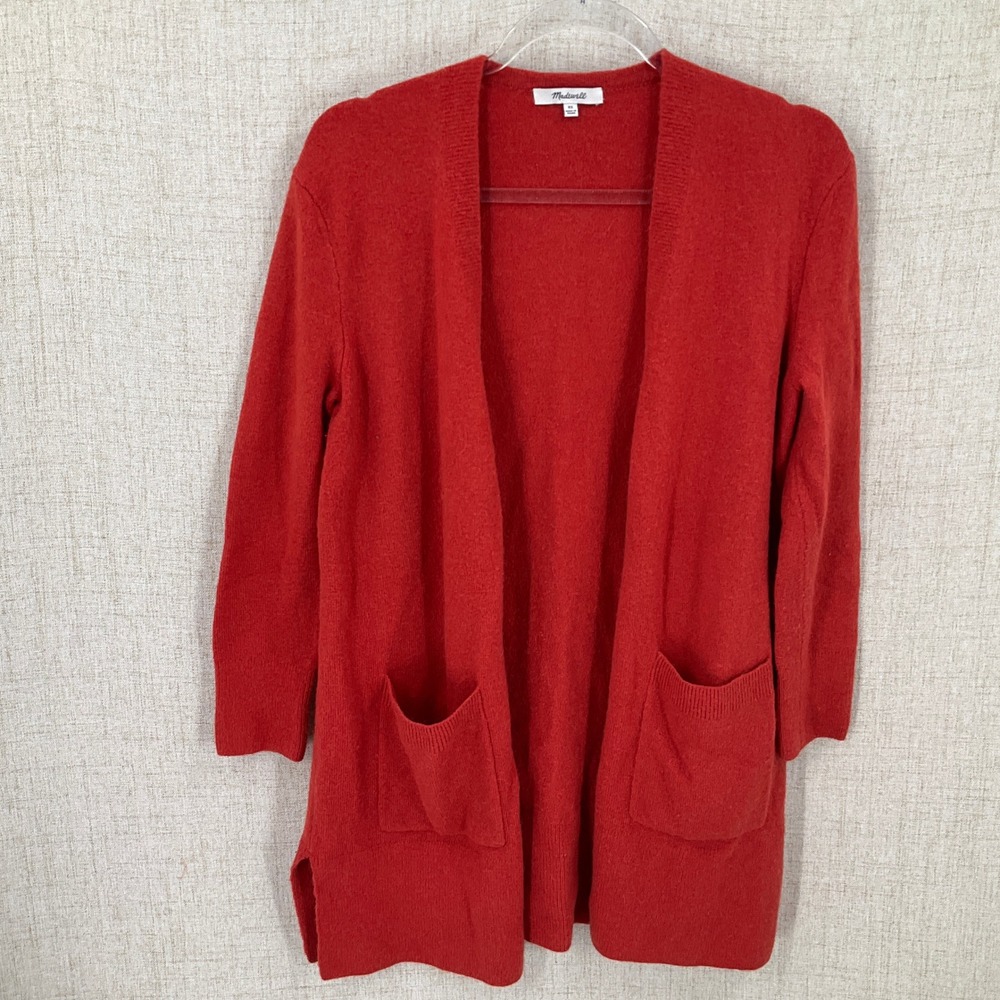 Madewell Cardigan Womens XS Red Wool Alpaca Blend Open Front Pocket Minimalist